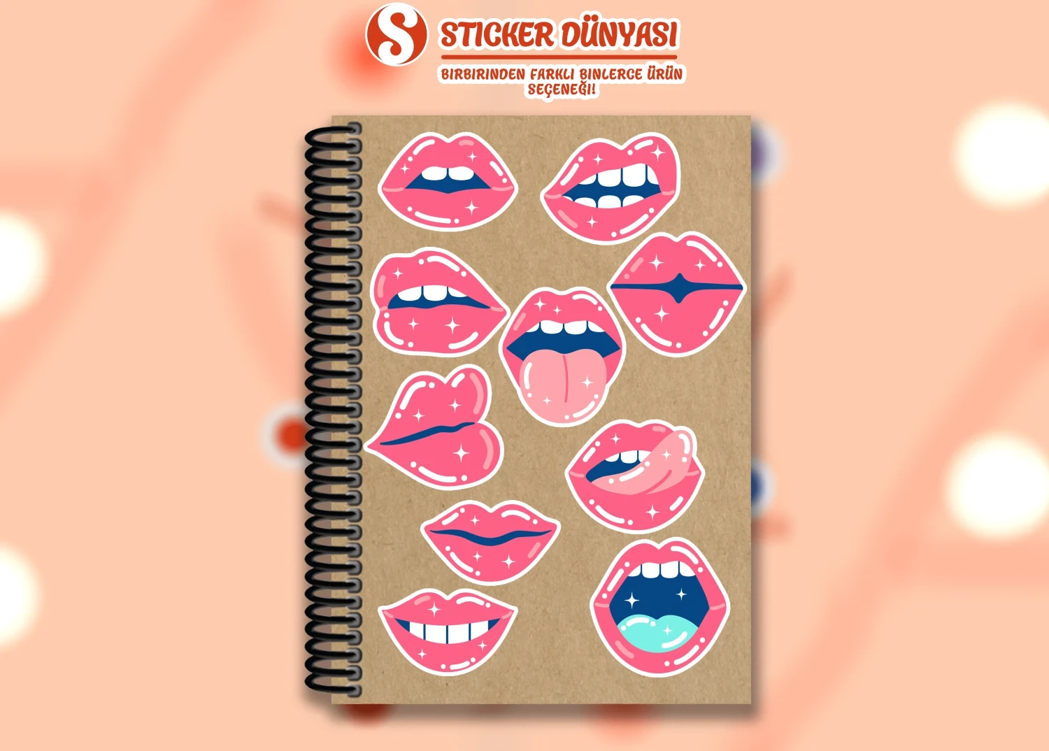 Parlak Kaliteli Pembe Dudak Tasarımı Sticker Koleksiyonu (Pembe-Dudak2) görsel 3
